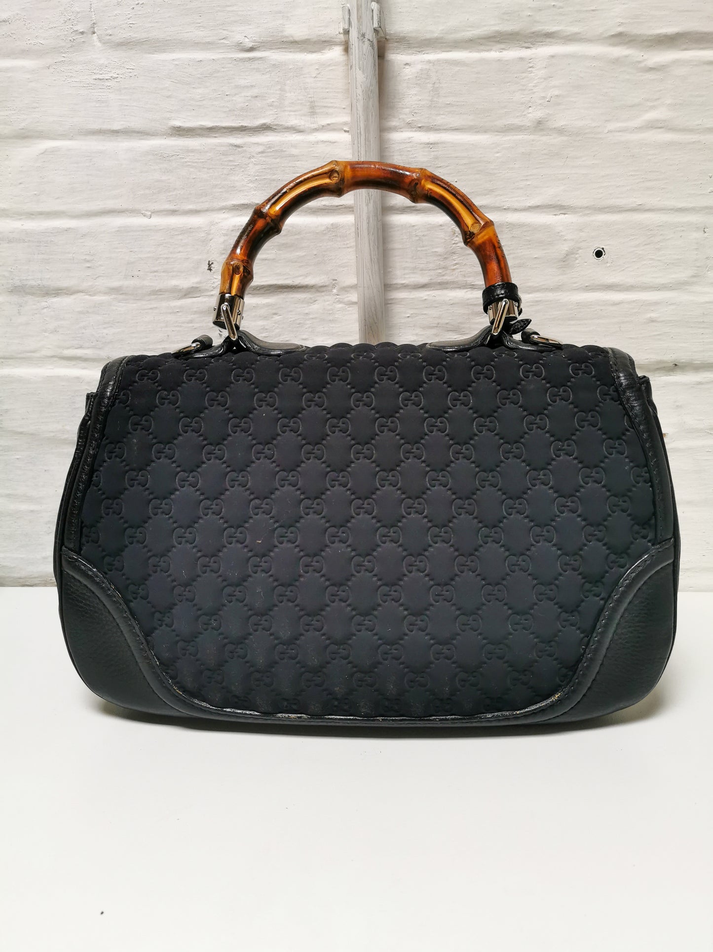 Gucci black GG neoprene Bamboo Bag
