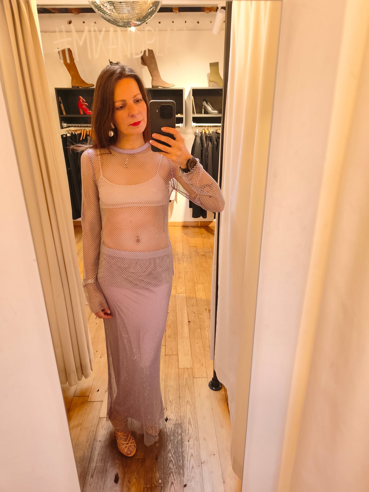 Essentiel lila fishnet rok