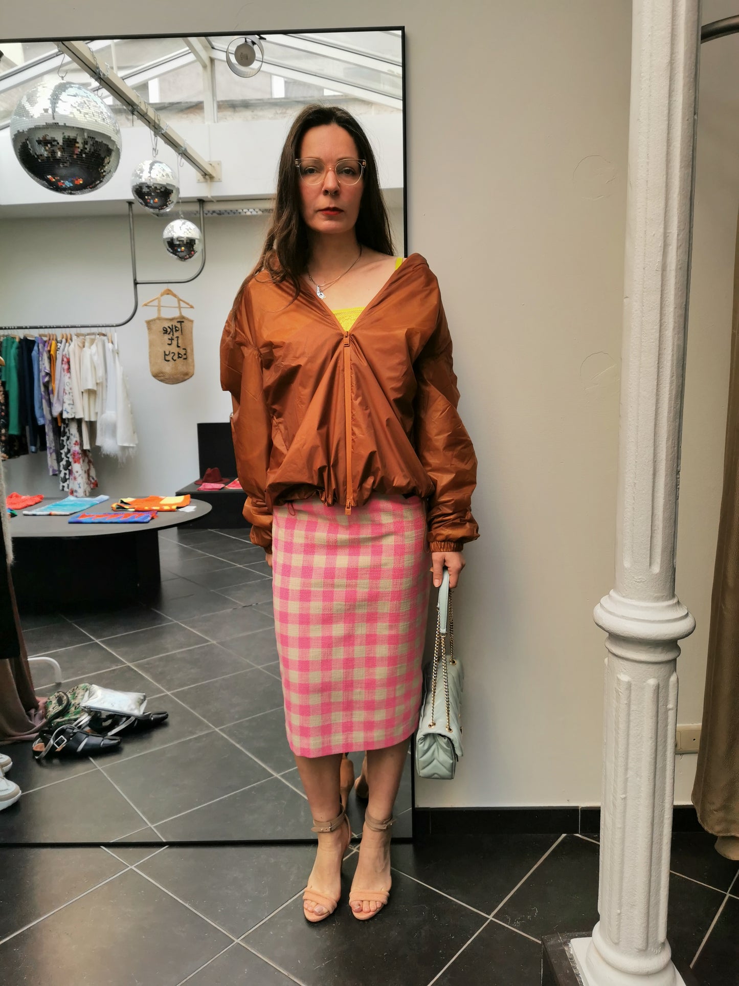 Essentiel rok geruit roze/beige