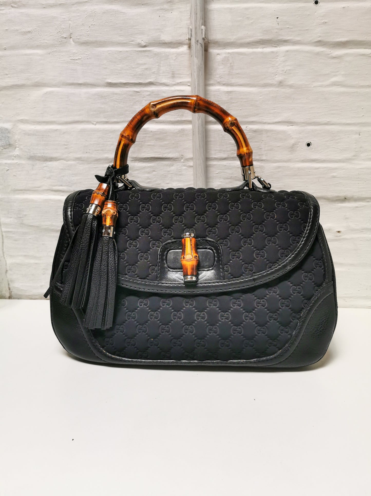 Gucci black GG neoprene Bamboo Bag
