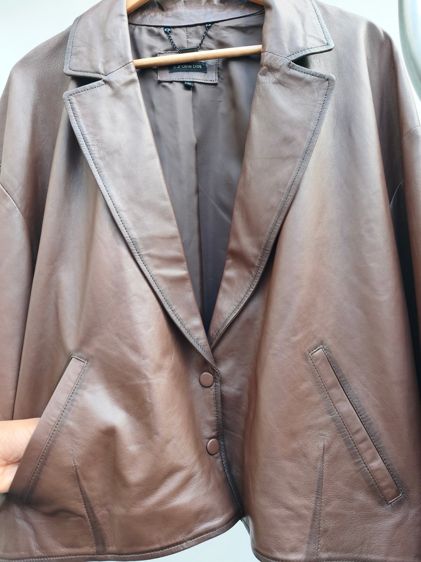 Caroline Biss cropped blazer bruin echt leer