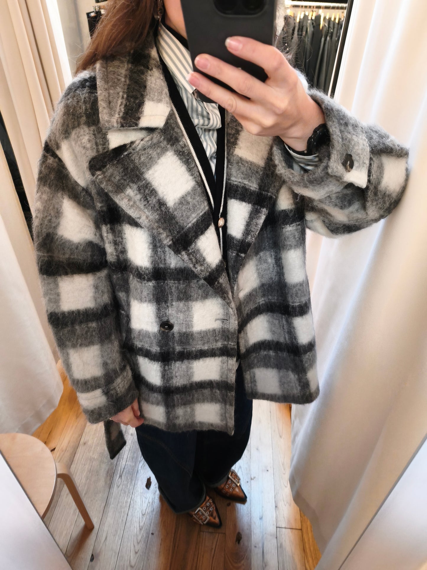 Zwart/witte geruite Iro Mantel