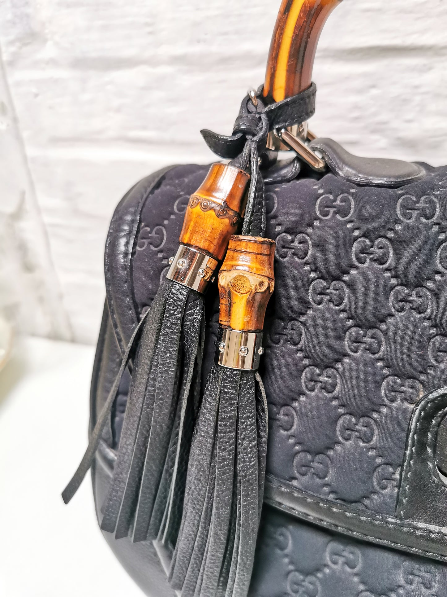 Gucci  black GG neoprene Bamboo Bag