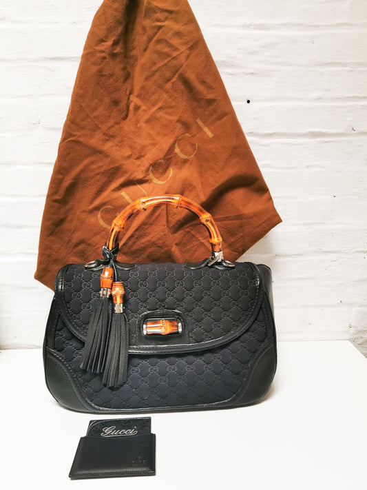 Gucci  black GG neoprene Bamboo Bag