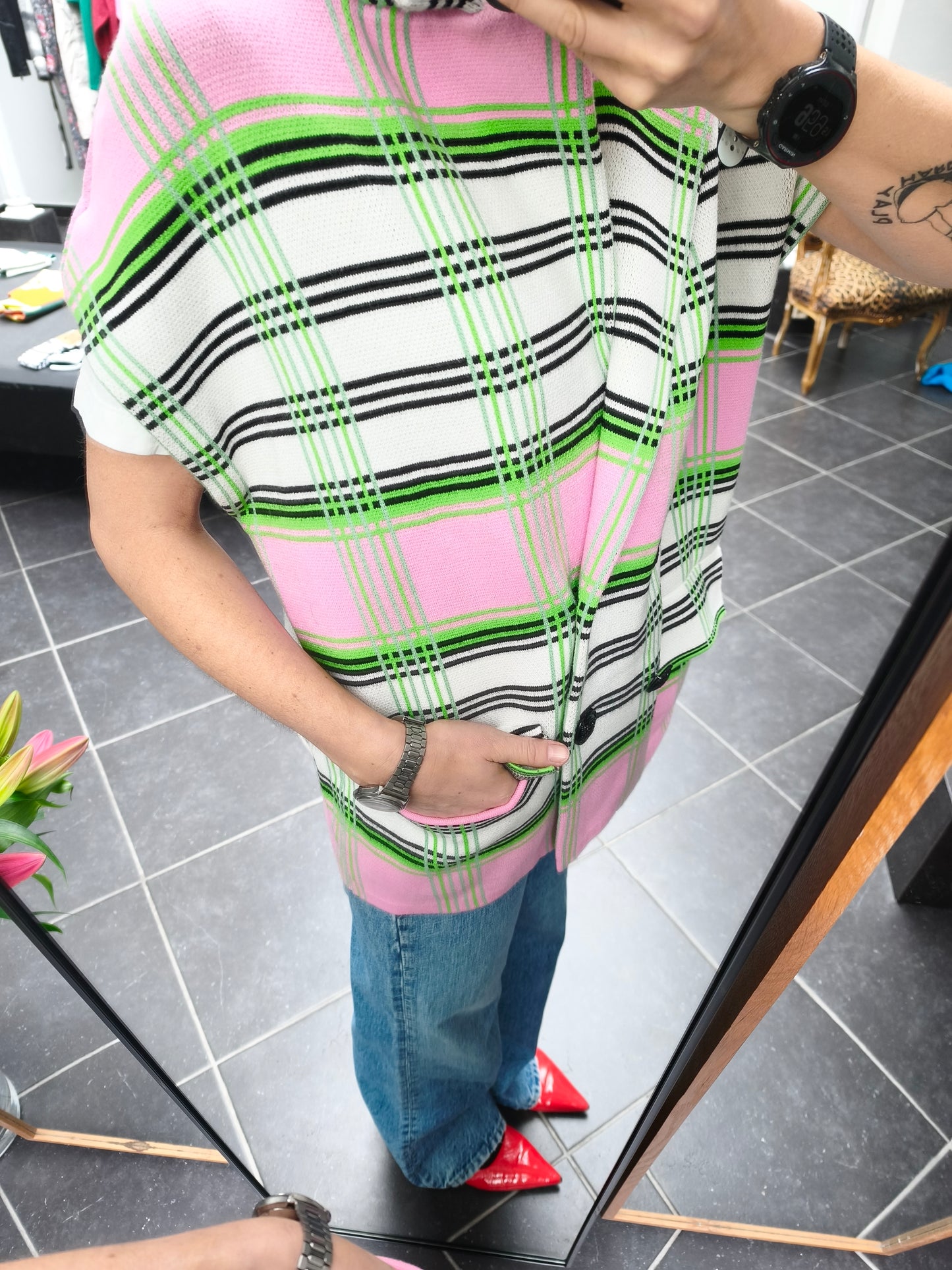 Essentiel waistcoat roze groen