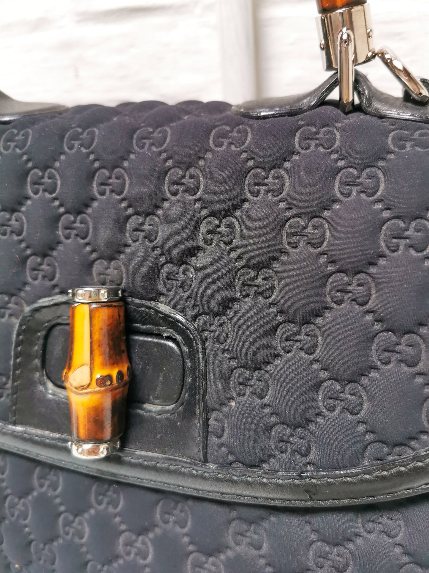Gucci  black GG neoprene Bamboo Bag